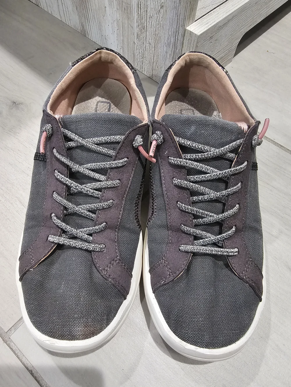 Hey Dude Womens Gray Canvas Sneakers with Pink Accents Dize 6